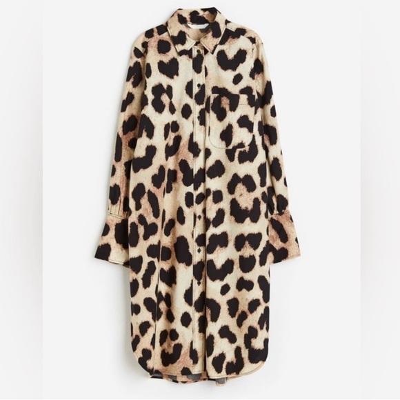 H&M Dresses & Skirts - H&M Cotton Leopard Animal Print Shirt Dress